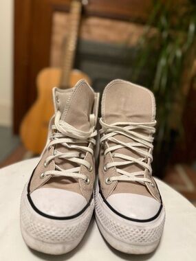 Beige Platform Converse High-Tops